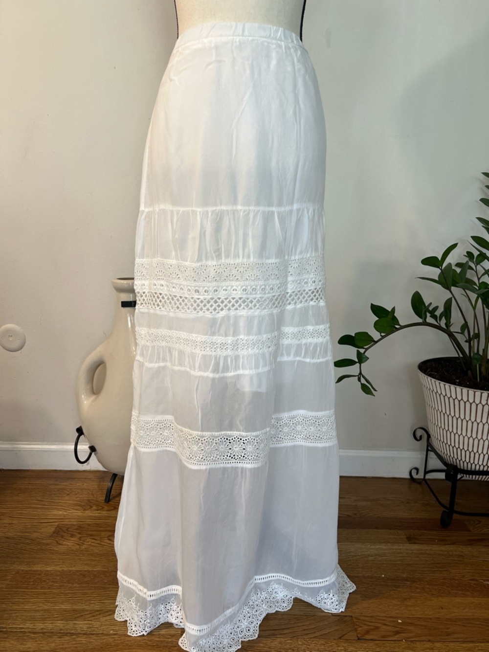 Johnny Was White Tiered Lace Maxi Skirt